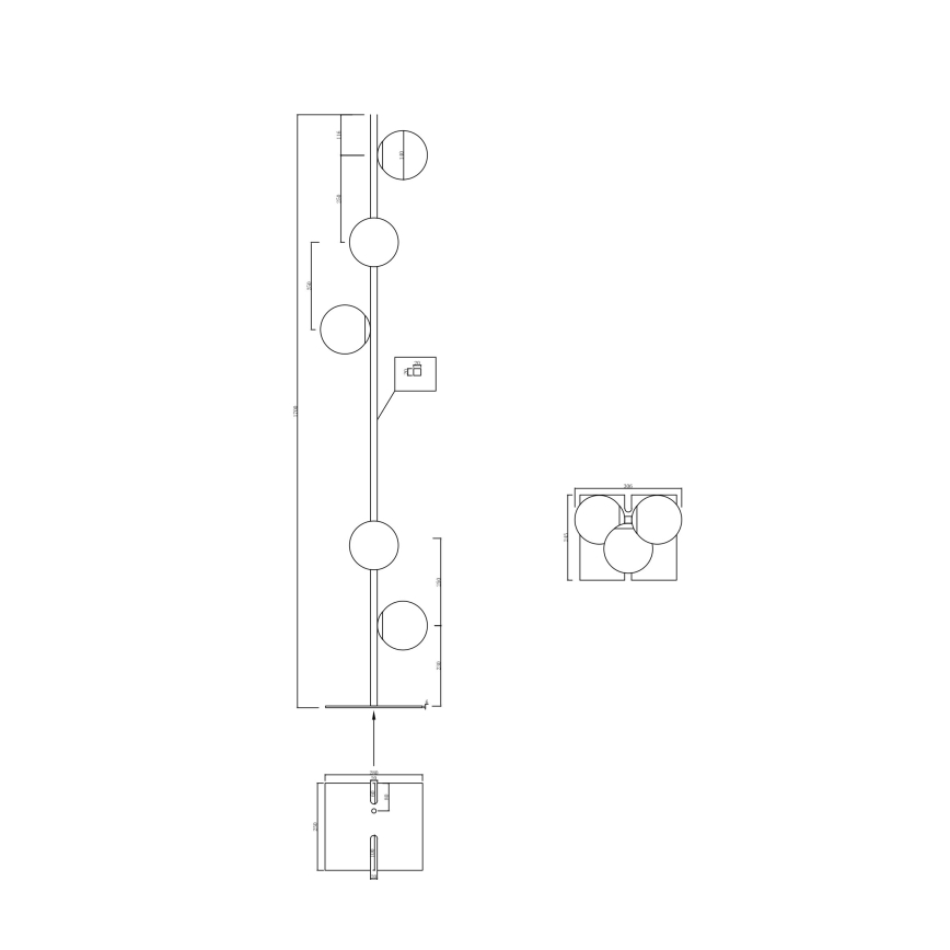 Ondaluce - Подова лампа MONILE 5xE14/10W/230V 170 cm златна/бяла