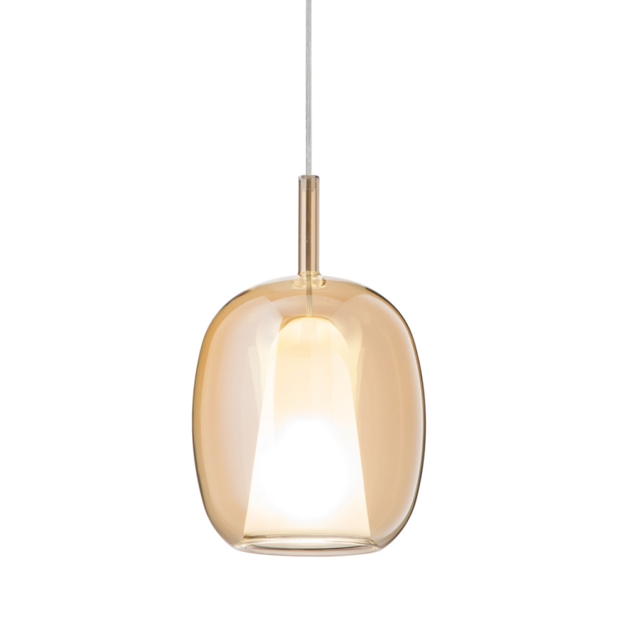 Ondaluce - Подвесен полилей на кабел THELMA 1xE27/15W/230V диам. 19,5 см златен/димно-бежов