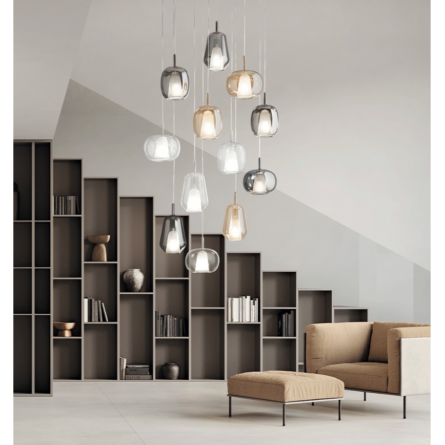 Ondaluce - Подвесен полилей на кабел THELMA 1xE27/15W/230V диам. 19,5 см златен/димно-бежов
