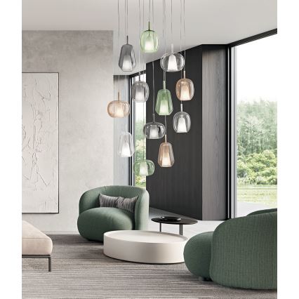 Ondaluce - Подвесен полилей на кабел THELMA 1xE27/15W/230V диам. 19,5 см златен/димно-бежов