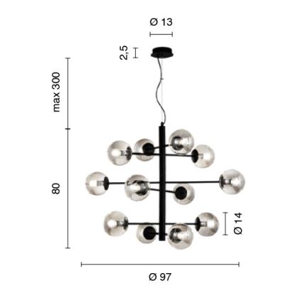 Ondaluce - Полилей на кабел ELISEO 12xE14/10W/230V златист/димчато бежов