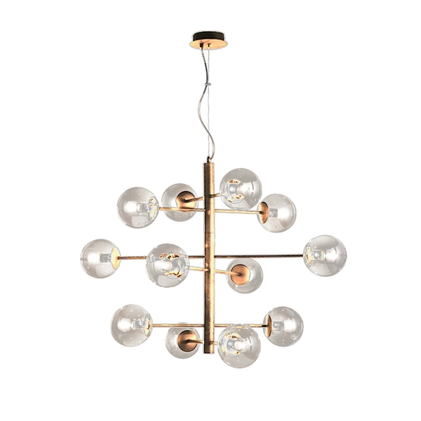 Ondaluce - Полилей на кабел ELISEO 12xE14/10W/230V Ø 97 cm златисто/опушено бежово