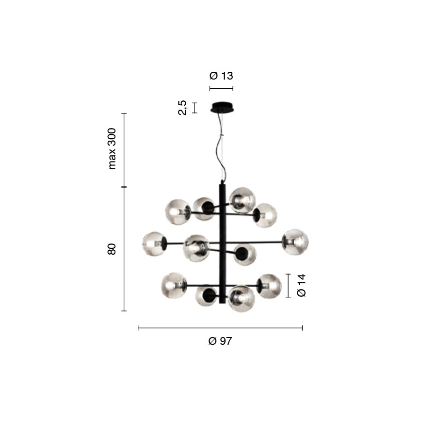 Ondaluce - Полилей на кабел ELISEO 12xE14/10W/230V Ø 97 cm златисто/опушено бежово