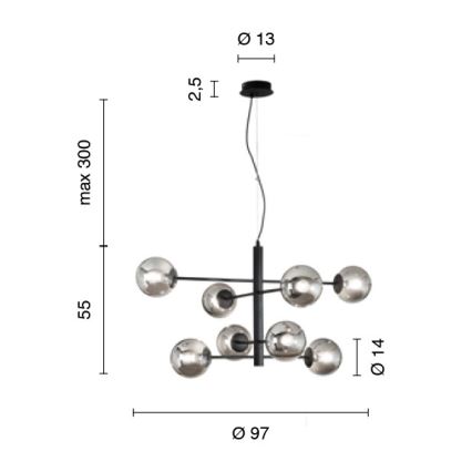 Ondaluce - Полилей на кабел ELISEO 8xE14/10W/230V, Ø 97 см, златисто/опушено бежово
