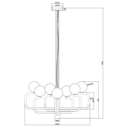 Ondaluce - Полилей на кабел JEPPY 8xG9/7W/230V Ø 78,5 см златен/бял