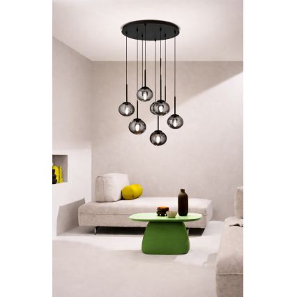 Ondaluce - Полилей на кабел JEWEL 8xE14/10W/230V Ø 70 cm черен/димно черен