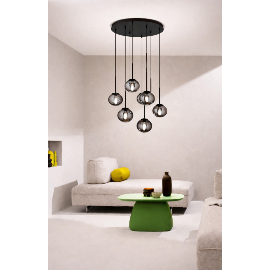 Ondaluce - Полилей на кабел JEWEL 8xE14/10W/230V Ø 70 cm черен/димно черен