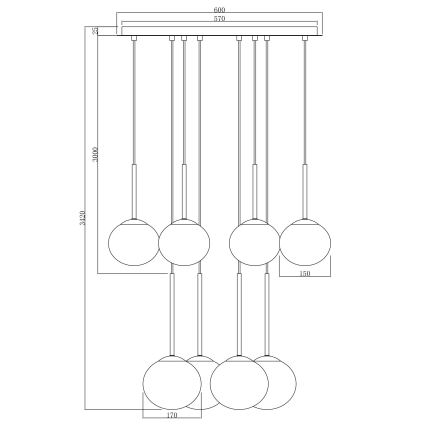 Ondaluce - Полилей на кабел JEWEL 8xE14/10W/230V Ø 70 cm черен/димно черен
