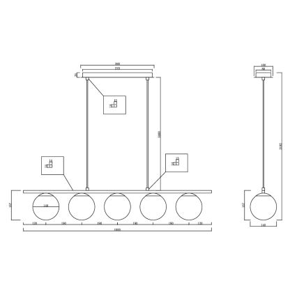 Ondaluce - Полилей на кабел MONILE 5xE14/10W/230V златист/бял