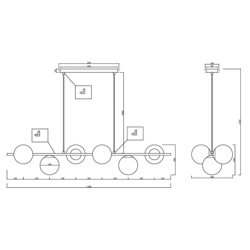 Ondaluce - Полилей на кабел MONILE 6xE14/10W/230V димно черен