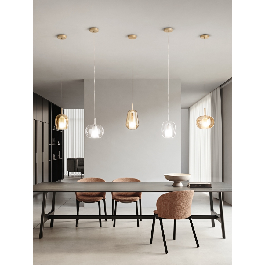 Ondaluce - Полилей на кабел THELMA 1xE27/15W/230V диаметър 25 см златист/димно бежов