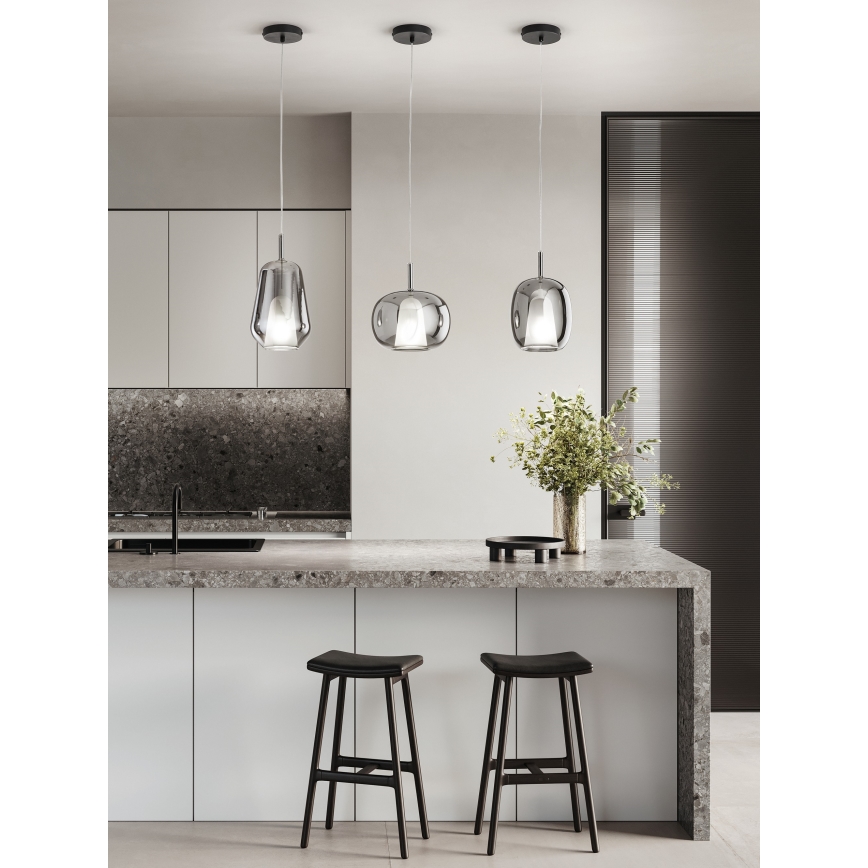 Ondaluce - Полилей на кабел THELMA 1xE27/15W/230V Ø 19,5 см черен/димно сив