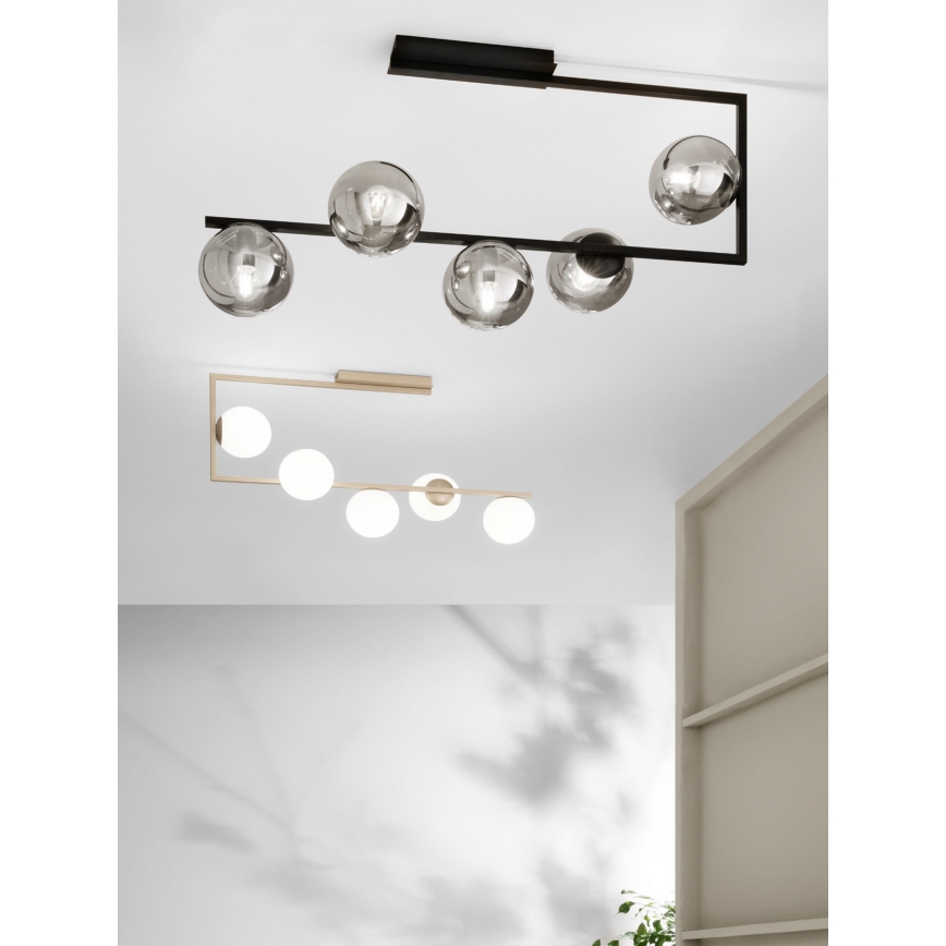 Ondaluce - Таванен полилей на тръба MONILE 5xE14/10W/230V черен/опушен черен