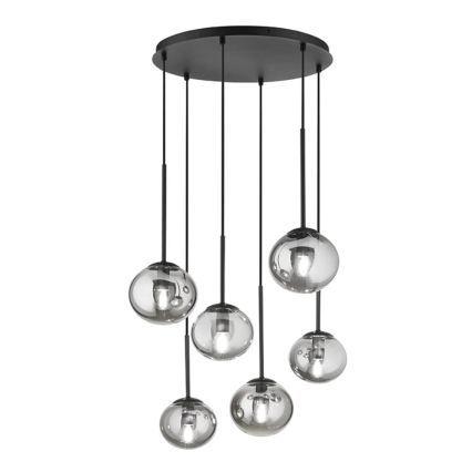Ondaluce - Висяща люстра на кабел JEWEL 6xE14/10W/230V диам. 55 см черна/опушено-черна