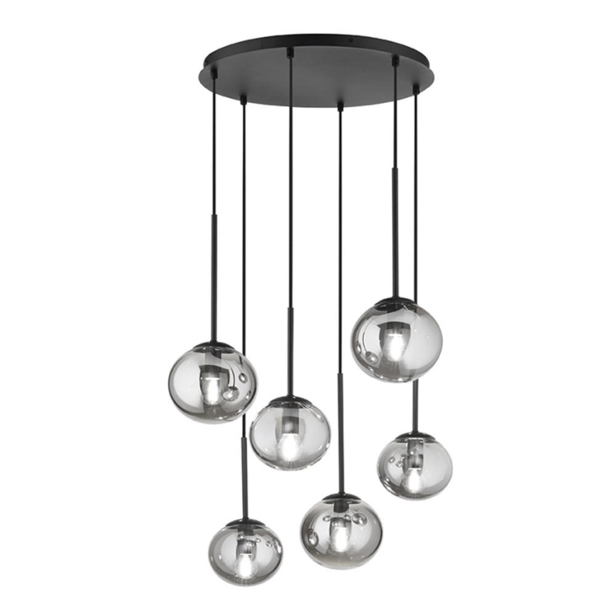 Ondaluce - Висяща люстра на кабел JEWEL 6xE14/10W/230V диам. 55 см черна/опушено-черна