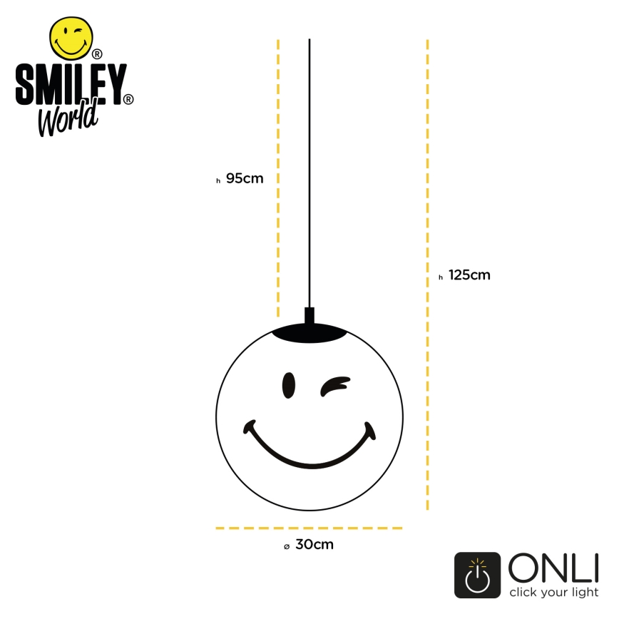 ONLI - Детски полилей на кабел SMILEY 1xE27/15W/230V жълт