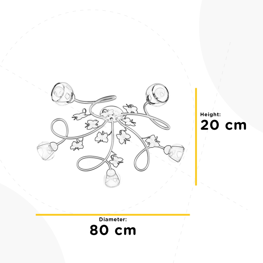 ONLI - Детски полилей за повърхностен монтаж BUTTERFLY 5xE14/6W/230V