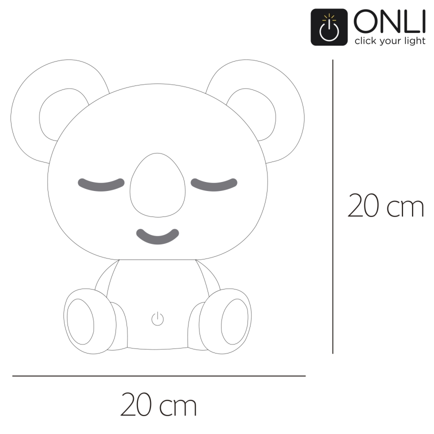 ONLI - LED детска нощна лампа с регулируема яркост PUPPIES LED/3W/230V 20 см коала/зелена