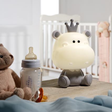 ONLI - Димируема LED детска нощна лампичка PUPPIES LED/3W/230V 25 см хипопотам/сив