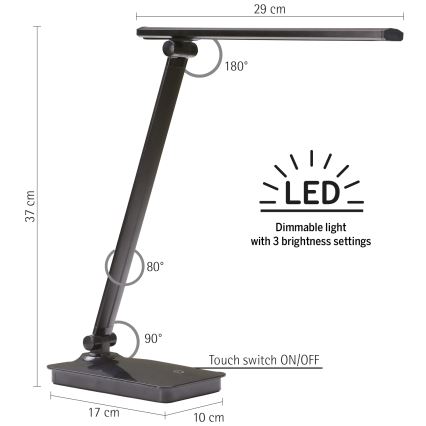 ONLI - LED Димируема настолна лампа с USB порт DESKI LED/7W/230V 4000K черен