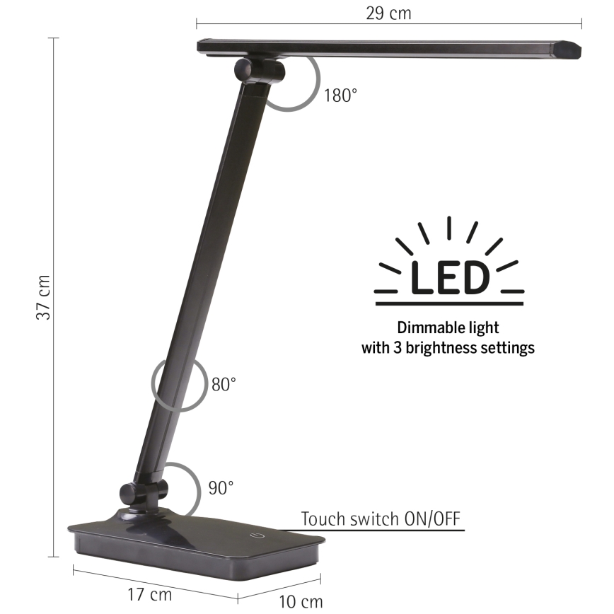 ONLI - LED Димируема настолна лампа с USB порт DESKI LED/7W/230V 4000K черен