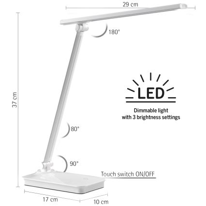 ONLI - LED Димируема сензорна настолна лампа с USB portem DESKI LED/7W/230V 4000K бял