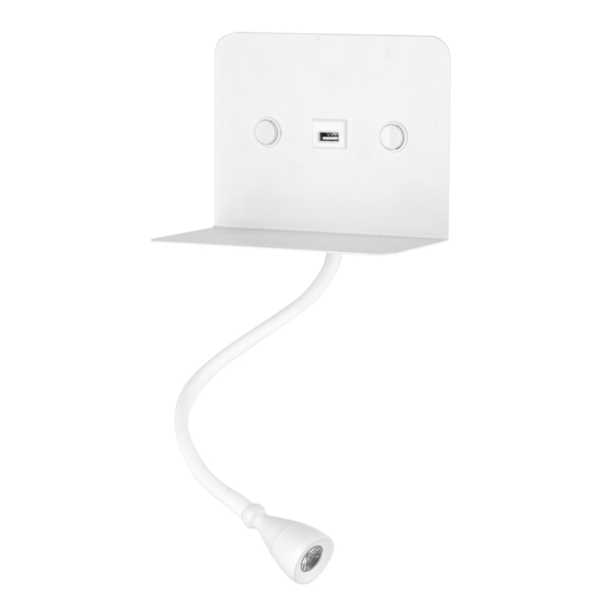 ONLI - LED Гъвкав малка лампа с рафт и USB зареждане PLAK LED/1W/230V бял