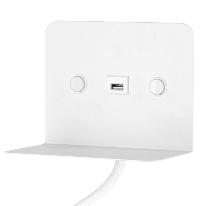 ONLI - LED Гъвкав малка лампа с рафт и USB зареждане PLAK LED/1W/230V бял