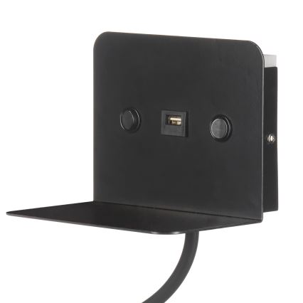 ONLI - LED Гъвкав малка лампа с рафт и USB зареждане PLAK LED/1W/230V черен