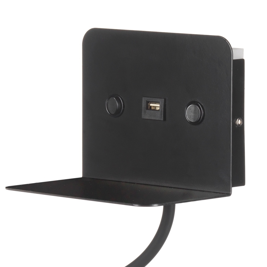 ONLI - LED Гъвкав малка лампа с рафт и USB зареждане PLAK LED/1W/230V черен