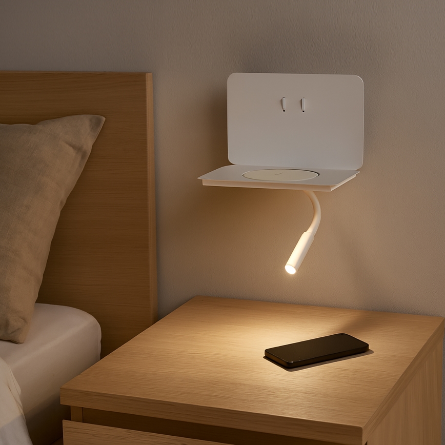 ONLI - LED гъвкава настолна лампа с рафт WIK LED/6,5W/230V + LED/3W бяла