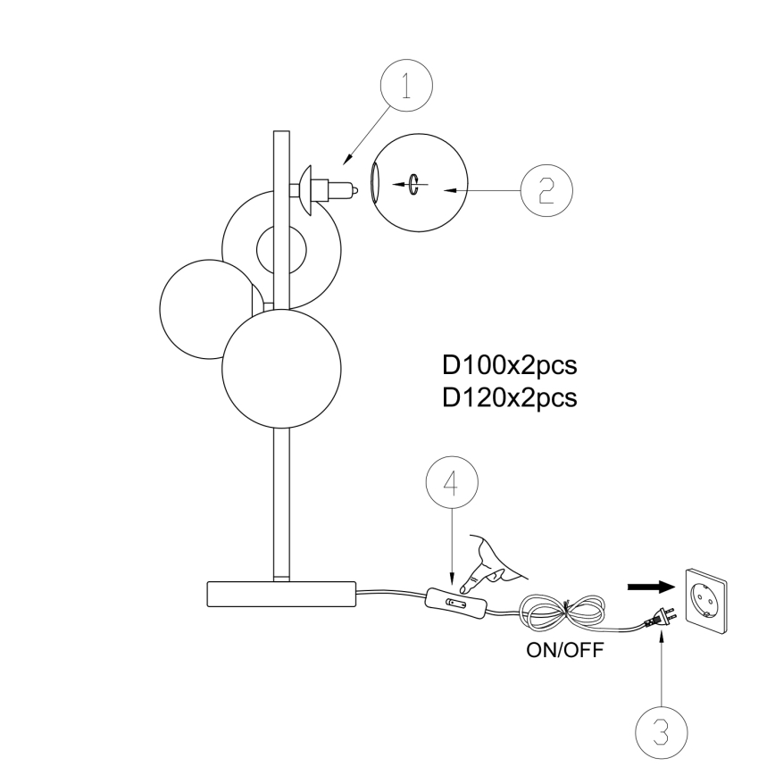 ONLI - Настолна лампа PALOMA 4xG9/10W/230V 48 см черен/опушен