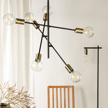 ONLI - Пендел CROSS 6xE27/22W/230V черен/месинг