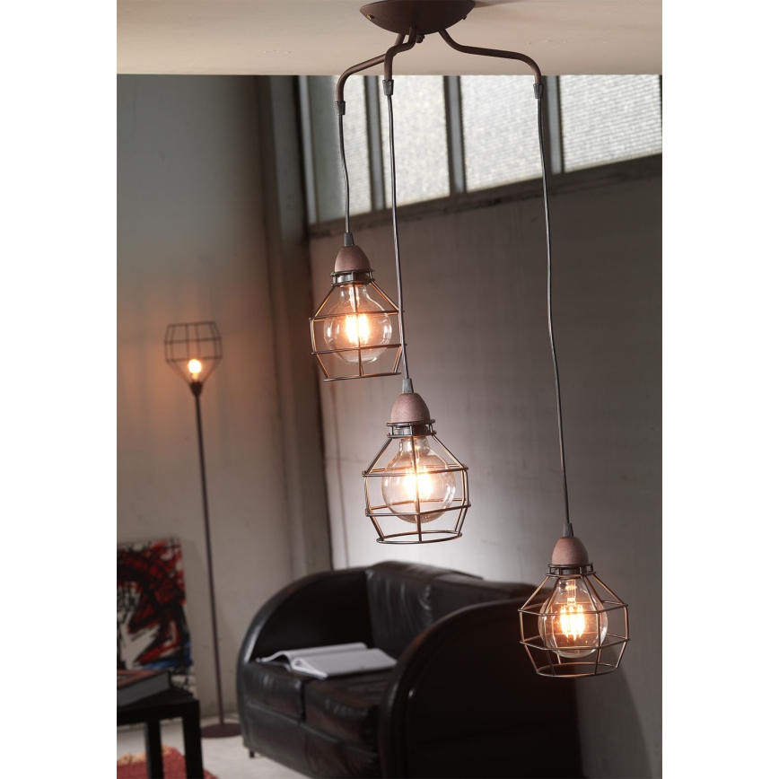 ONLI - Пендел ПАЯК 3xE27/15W/230V черен/кафяв