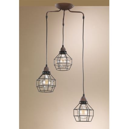 ONLI - Пендел ПАЯК 3xE27/15W/230V черен/кафяв