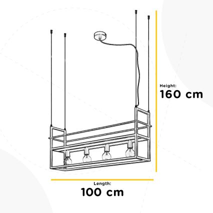 ONLI - Пендел с рафт JEFFER 4xE27/22W/230V черен