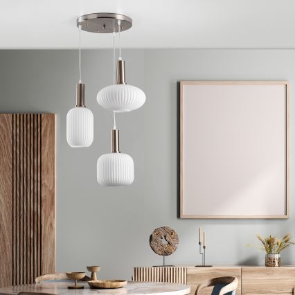 ONLI - Полилей на кабел DOROTY 3xE27/15W/230V бял/лъскав хром