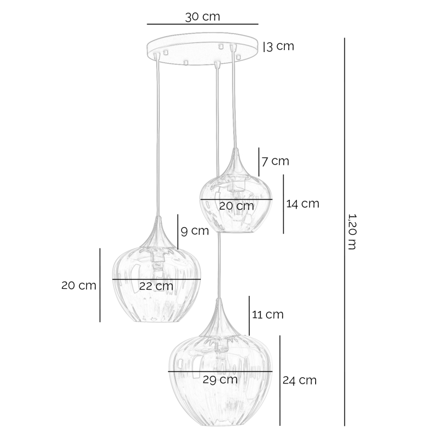 ONLI - Полилей с кабел ELIDE 3xE27/15W/230V черен/меден