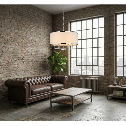 Open Design OR80209 - Полилей на верига CASA 3xE14/12W/230V кремав/лъскав хром