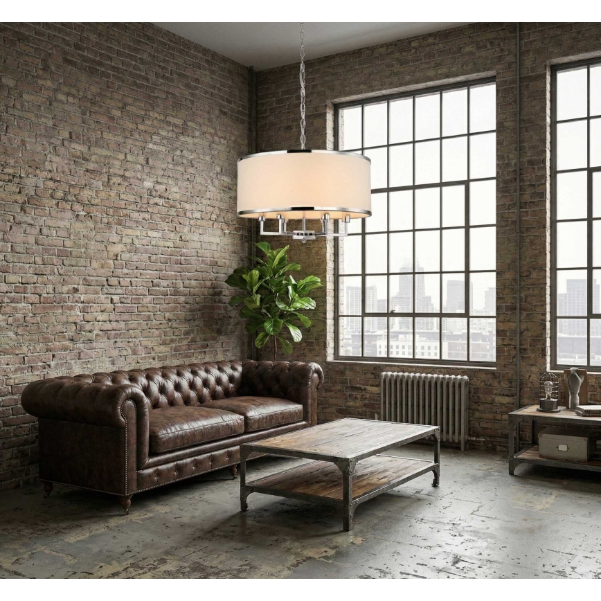 Open Design OR80209 - Полилей на верига CASA 3xE14/12W/230V кремав/лъскав хром