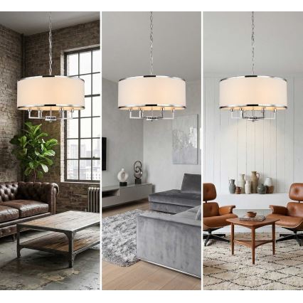 Open Design OR80209 - Полилей на верига CASA 3xE14/12W/230V кремав/лъскав хром