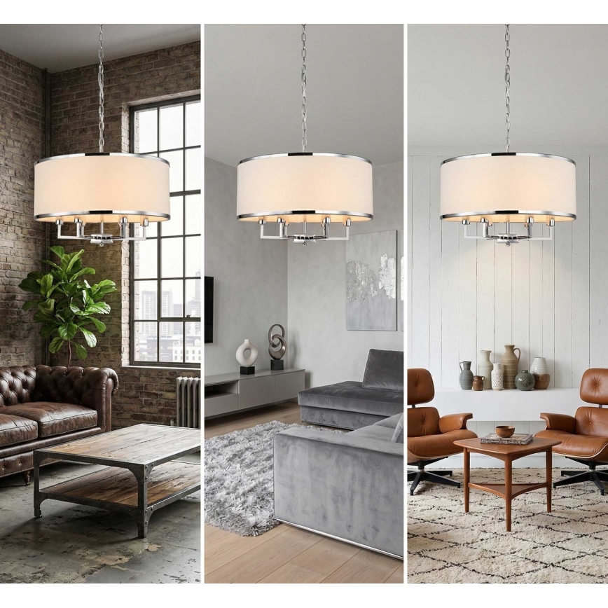 Open Design OR80209 - Полилей на верига CASA 3xE14/12W/230V кремав/лъскав хром