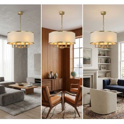 Open Design OR80230 - Полилей на верига CASA 6xE14/15W/230V крем/месинг