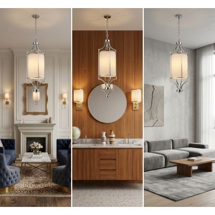 Open Design OR80551 - Полилей на верига LUNGA 1xE27/15W/230V лъскав хром/бял