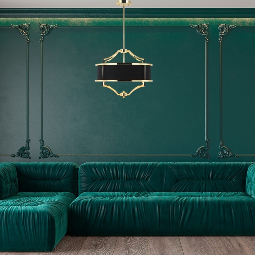 Open Design OR84160 - Полилей на прът STESSO 4xE27/15W/230V диам. 55 см златист/черен