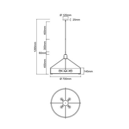 Open Design OR85655 - Полилей на штанга DORETTO 6xE27/15W/230V Ø 70 см матов хром/бял