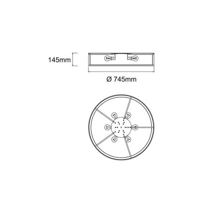 Open Design OR86591 - Таванно осветително тяло ZALINDRO 6xE27/15W/230V Ø 74,5 см черно