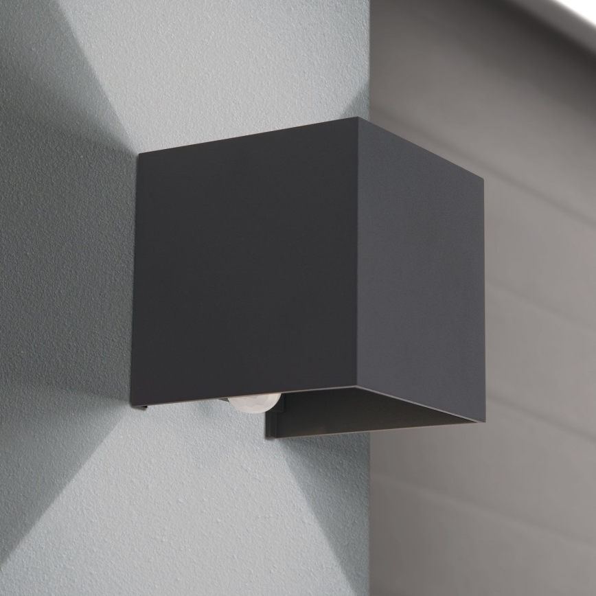 LED Външна стенна лампа със сензор за движение и здрач CUBE-S LED/13W/230V IP54 антрацит