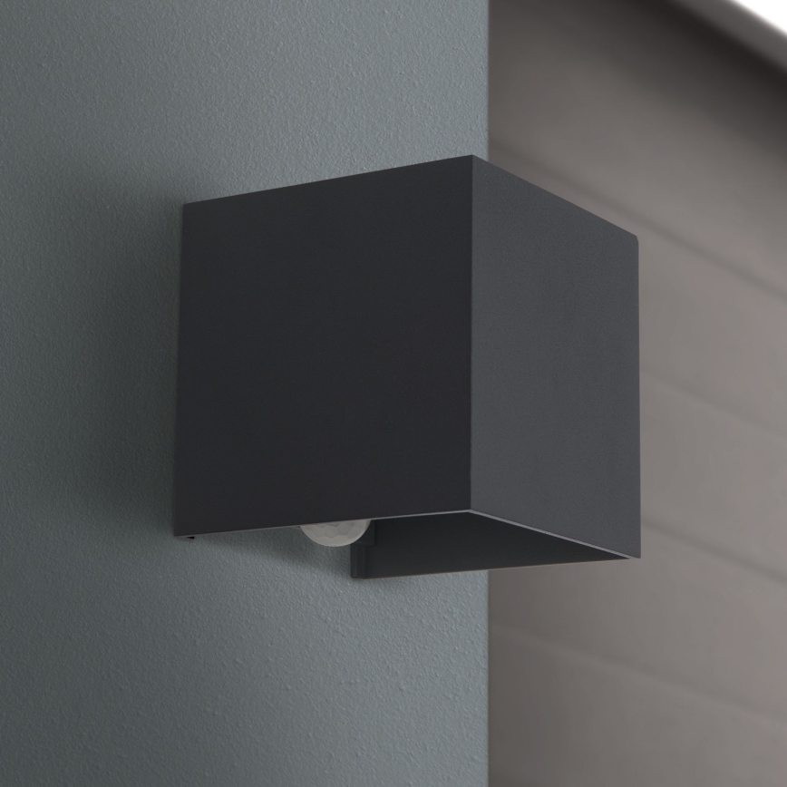 LED Външна стенна лампа със сензор за движение и здрач CUBE-S LED/13W/230V IP54 антрацит