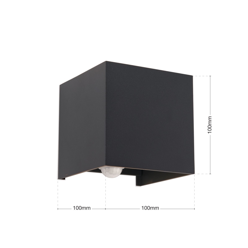 LED Външна стенна лампа със сензор за движение и здрач CUBE-S LED/13W/230V IP54 антрацит